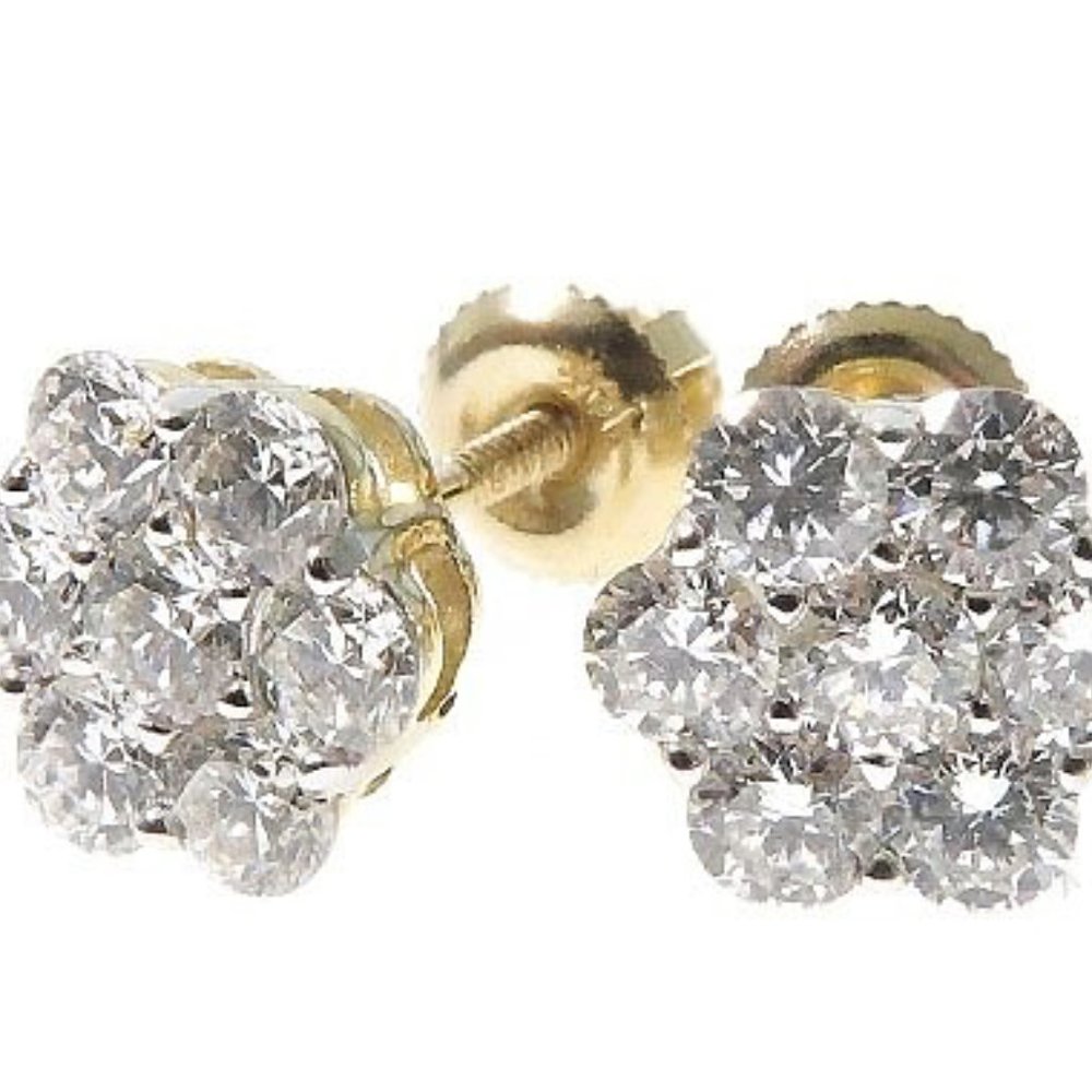 14k Gold 0.90ct Cluster Diamond Stud Earring
